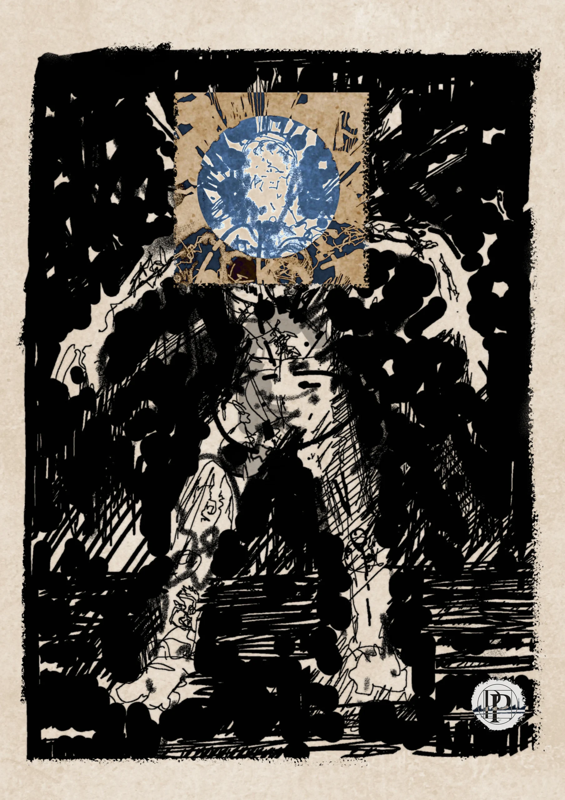 Colossus of the Ego, a blackwork mindfulness art print by Pulse of the Paradox