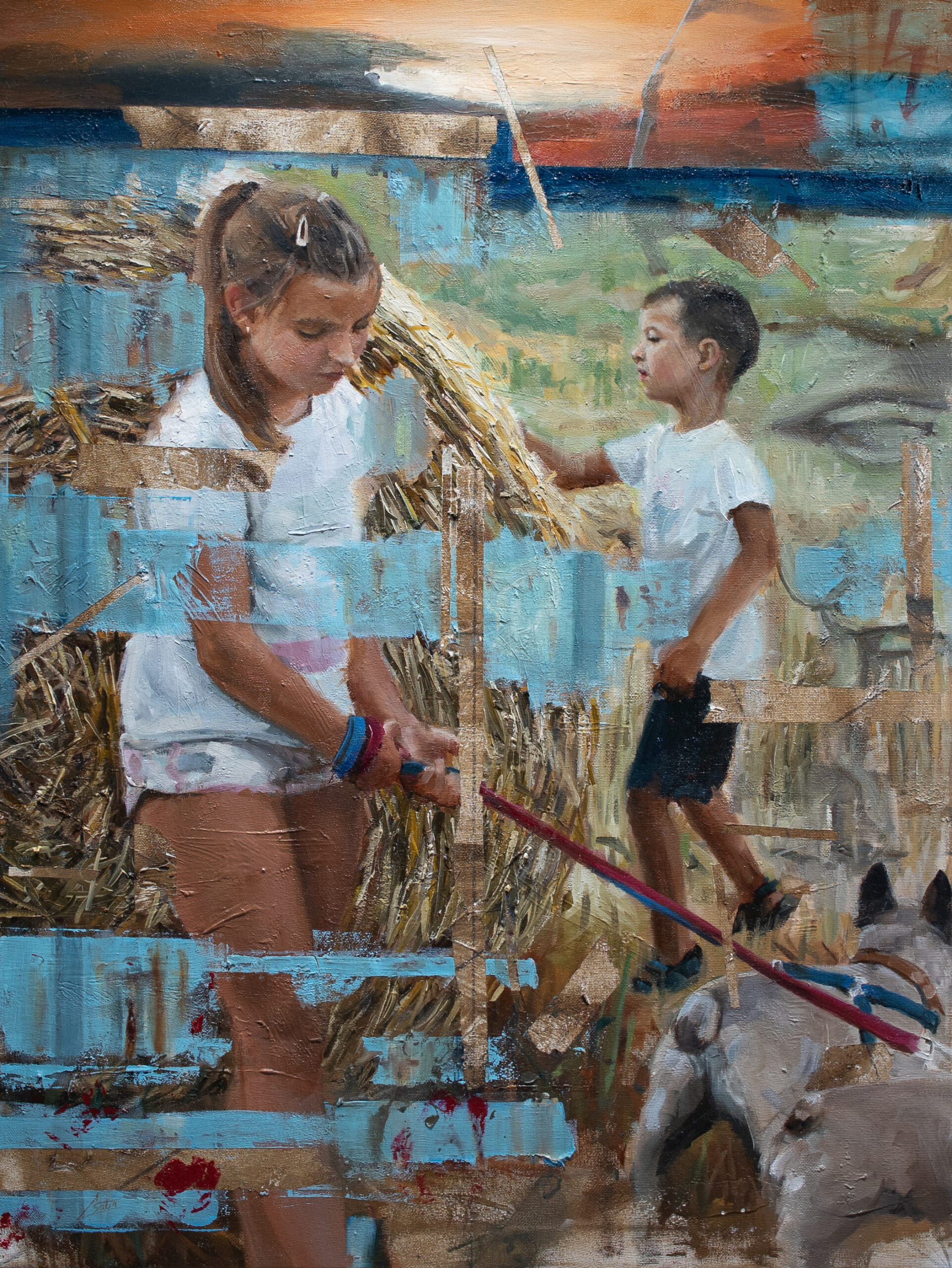 An Image Reflected on the Cave An Image Reflected on the Cave of the Eyeball with Plato, oil painting by Csaba Tibor Palotás of two children
