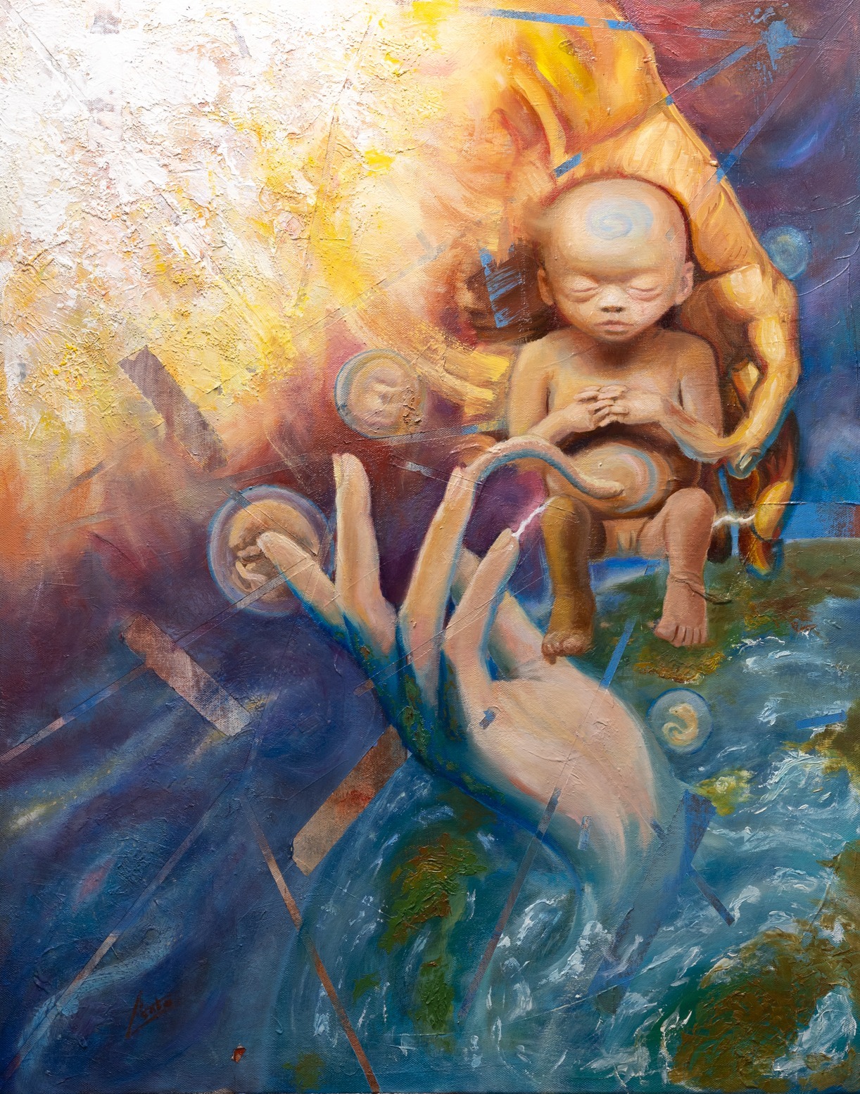The Cosmic Child Boarding the Starship The Cosmic Child Boarding the Starship, oil painting by Csaba Tibor Palotás