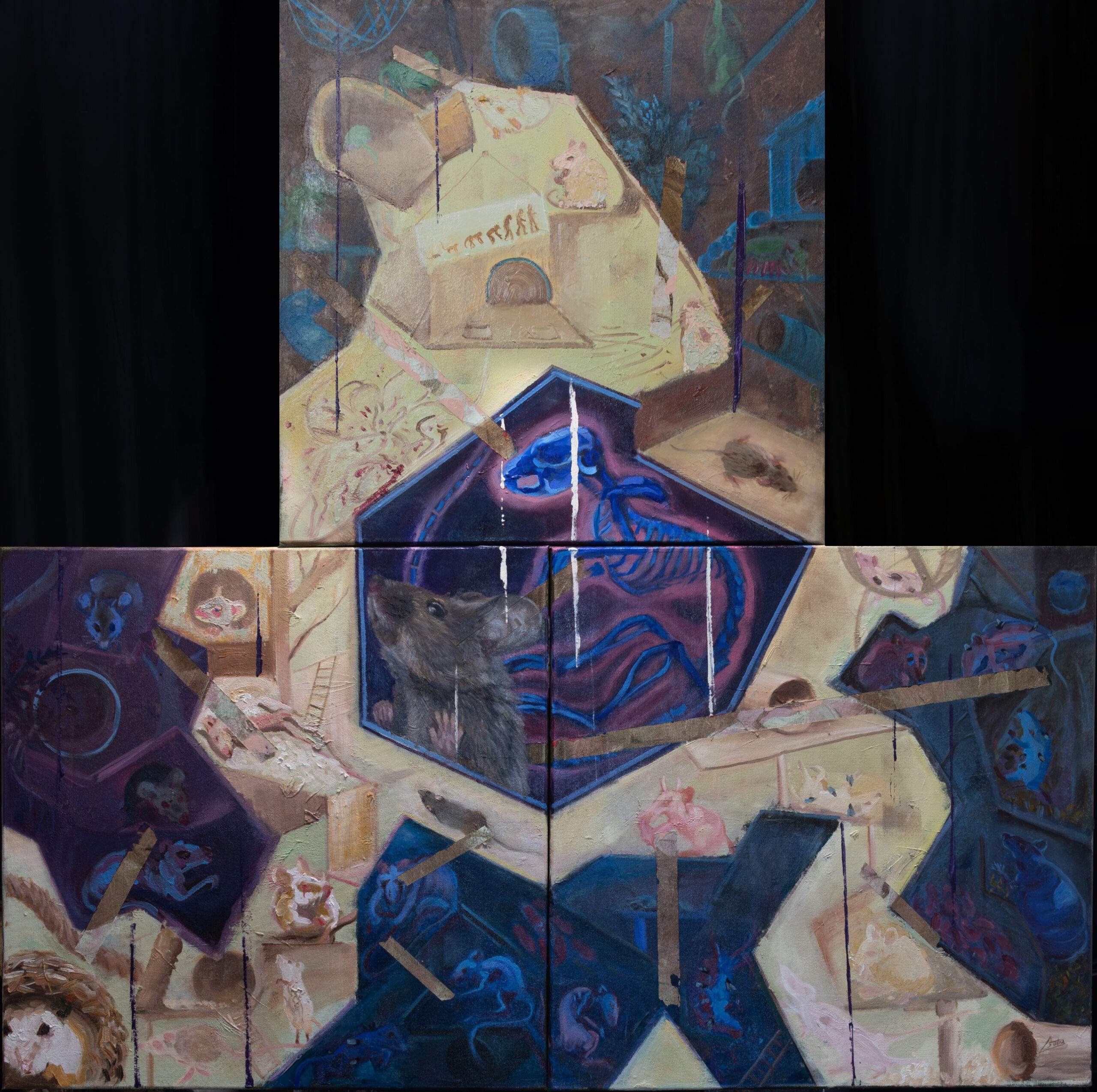Universe 25 (Behavioural Sink) Universe 25 (Behavioural Sink), oil painting triptych by Csaba Tibor Palotás inspired by Calhoun's mouse experiment